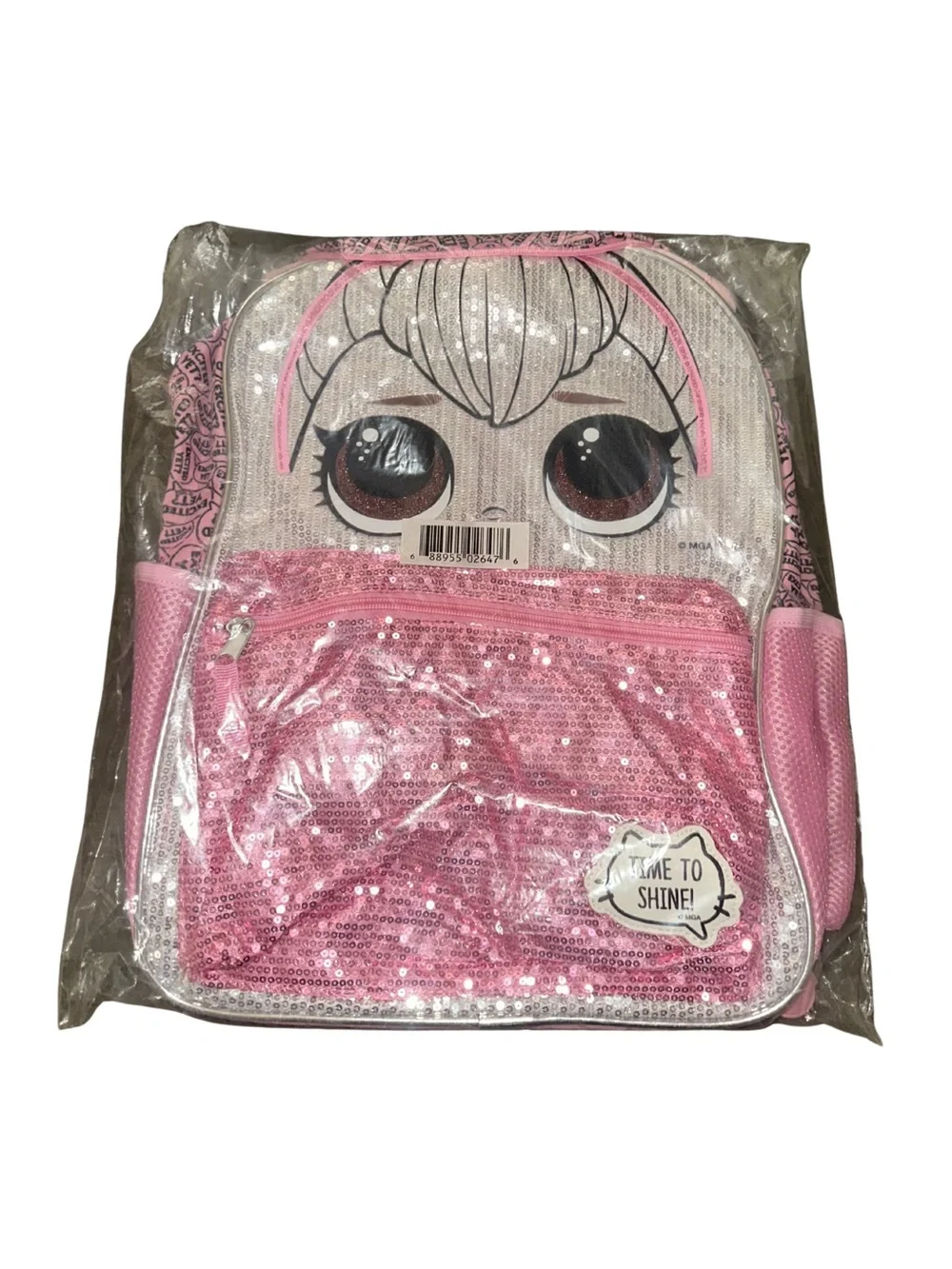 LOL Girls Pink Sequin Character Backpack - Shiny Kids Bag